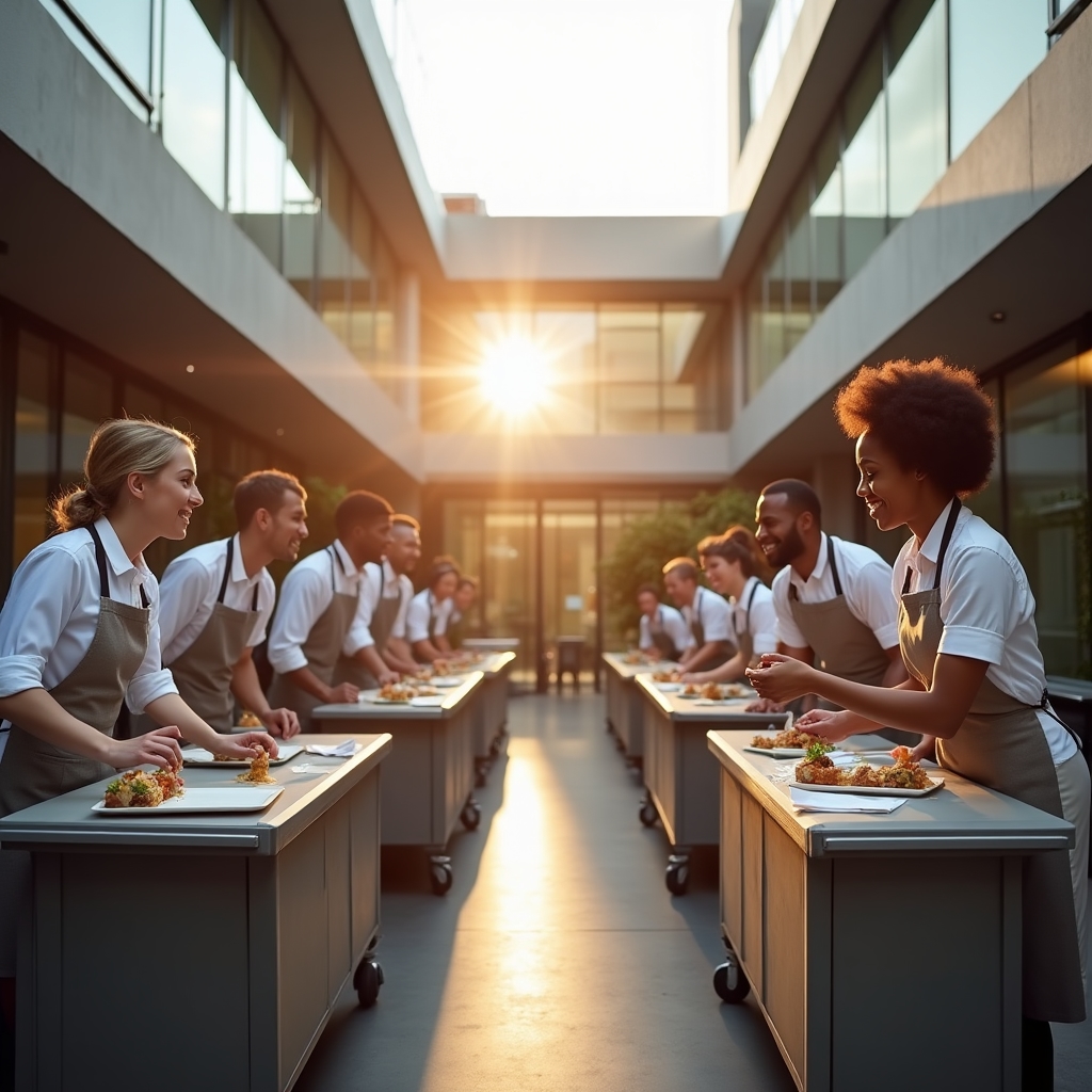 Echipe de angajați gătesc în battle de team building corporate